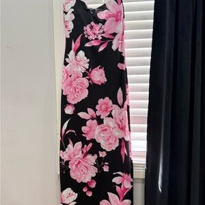Arden B Black Maxi Dress with Pink Floral Design
